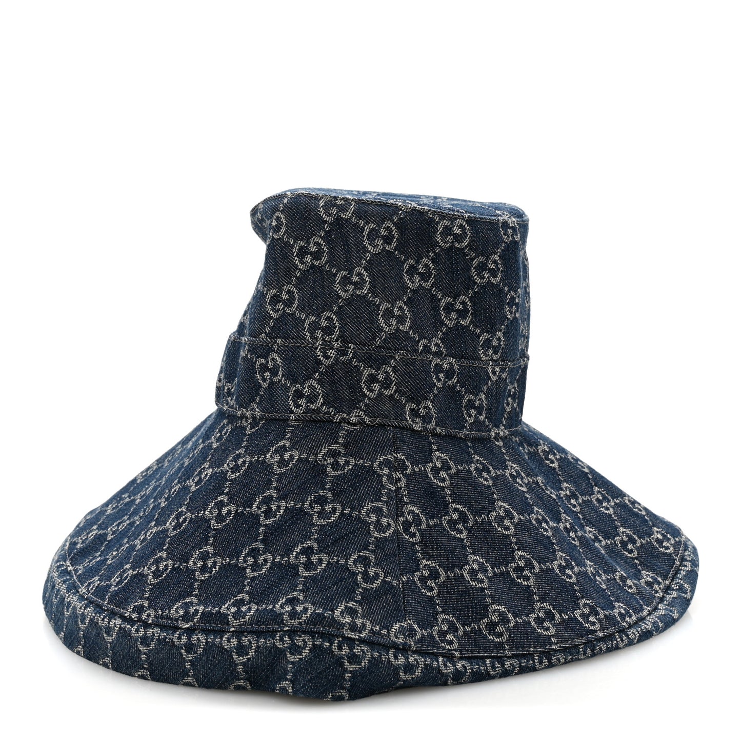 Eco Washed Denim GG Monogram Brim Hat XS Blue Ivory