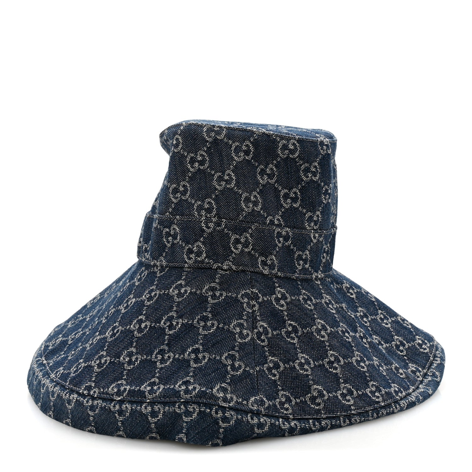 Gucci Eco Washed Denim GG Monogram Brim Hat XS Blue Ivory 5 of 9