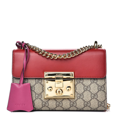 Gucci GG Supreme Monogram Calfskin Small Padlock Shoulder Bag Beige Hibiscus Red New Rosette 1 of 11
