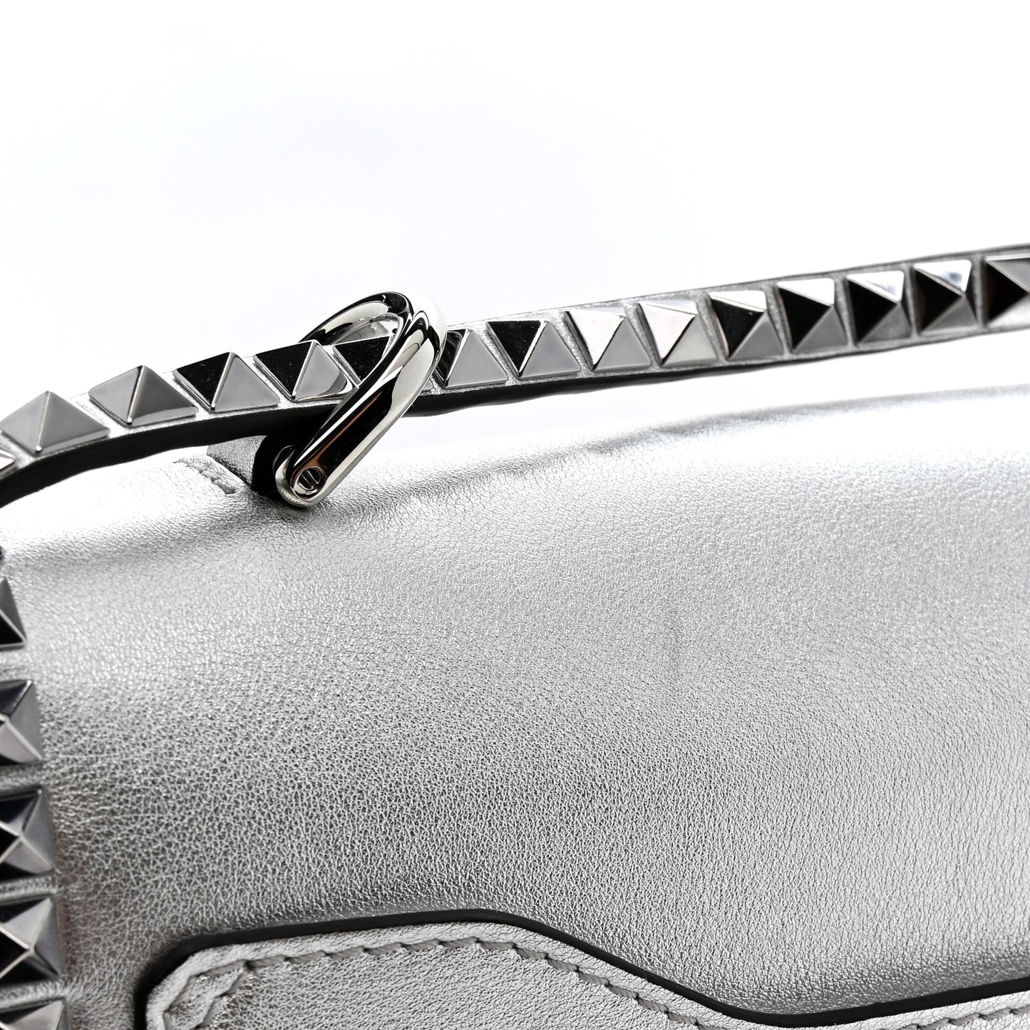 Metallic Calfskin Small Rockstud No Limit Shoulder Bag Silver