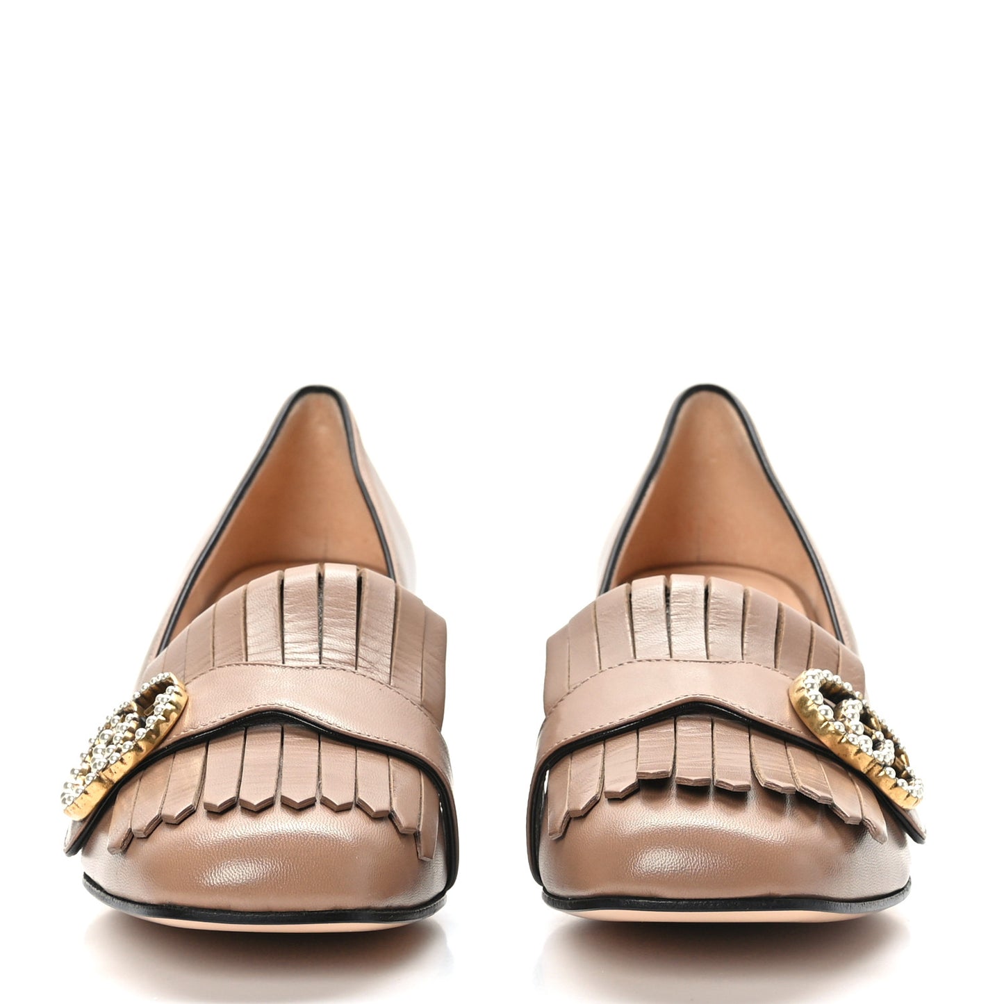 Malaga Kid Pearly GG Marmont Fringe 50mm Loafer Pumps 38 Porcelain Rose