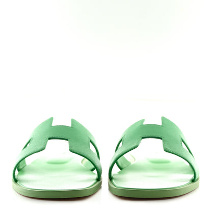 Hermes Epsom Oran Sandals 39.5 Vert Pomme 2 of 9