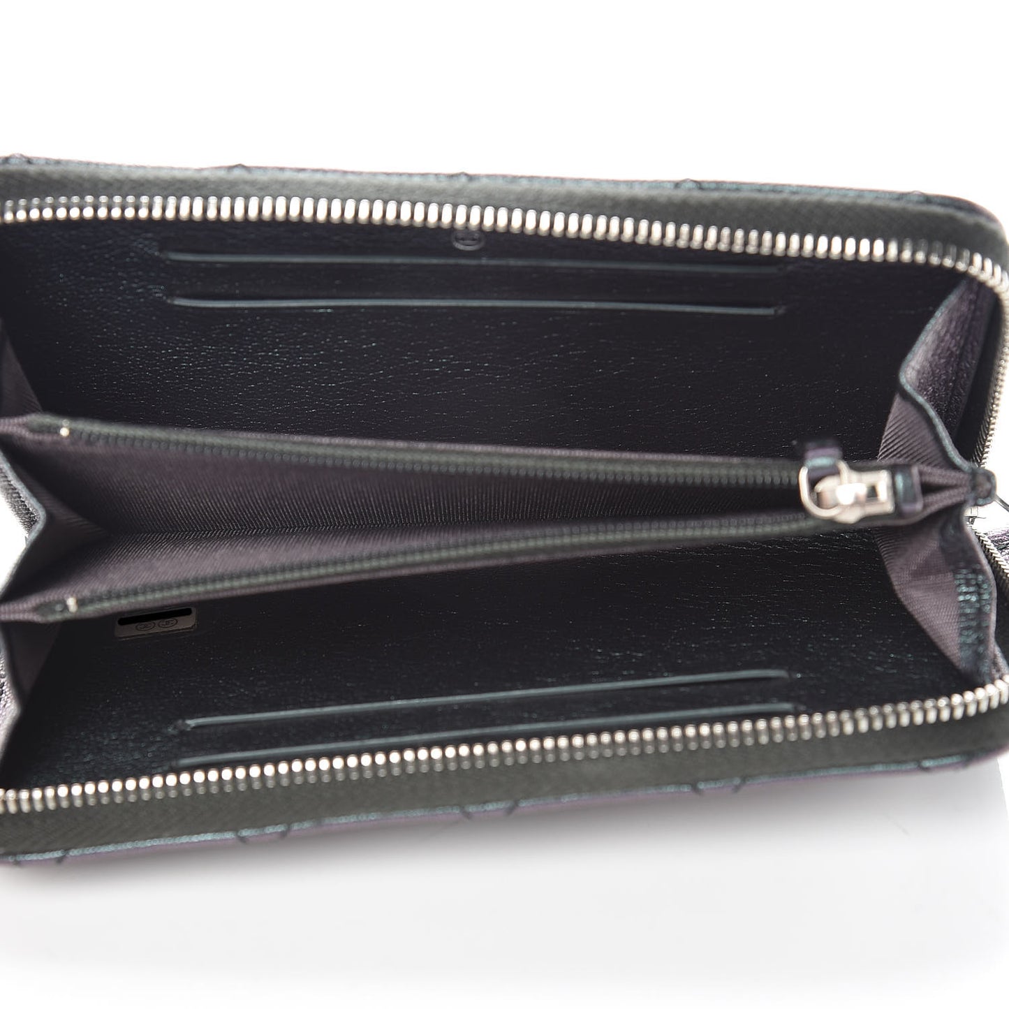 Iridescent Goatskin Quilted Small Zip Around Wallet Purple