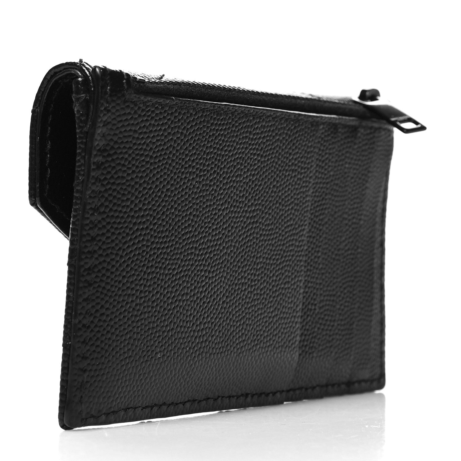 Saint Laurent Grain De Poudre Matelasse Chevron Monogram Monochrome Compact Wallet Black 3 of 8