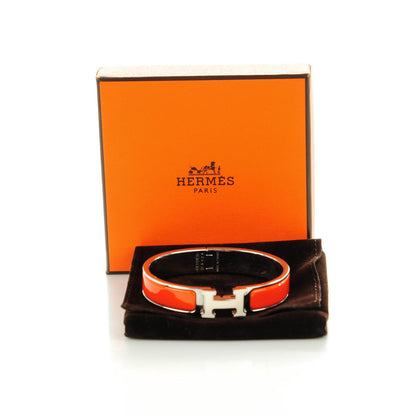 Hermes Enamel Narrow Clic Clac H Bracelet PM Orange White 5 of 5