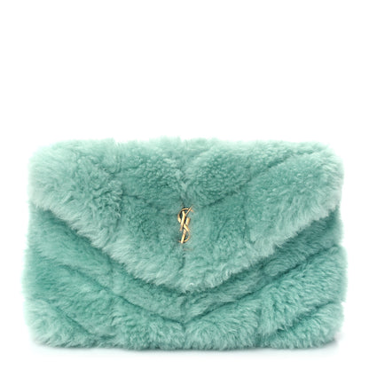 Saint Laurent Shearling Quilted Monogram Loulou Puffer Pouch Clutch Iced Mint 1 of 8