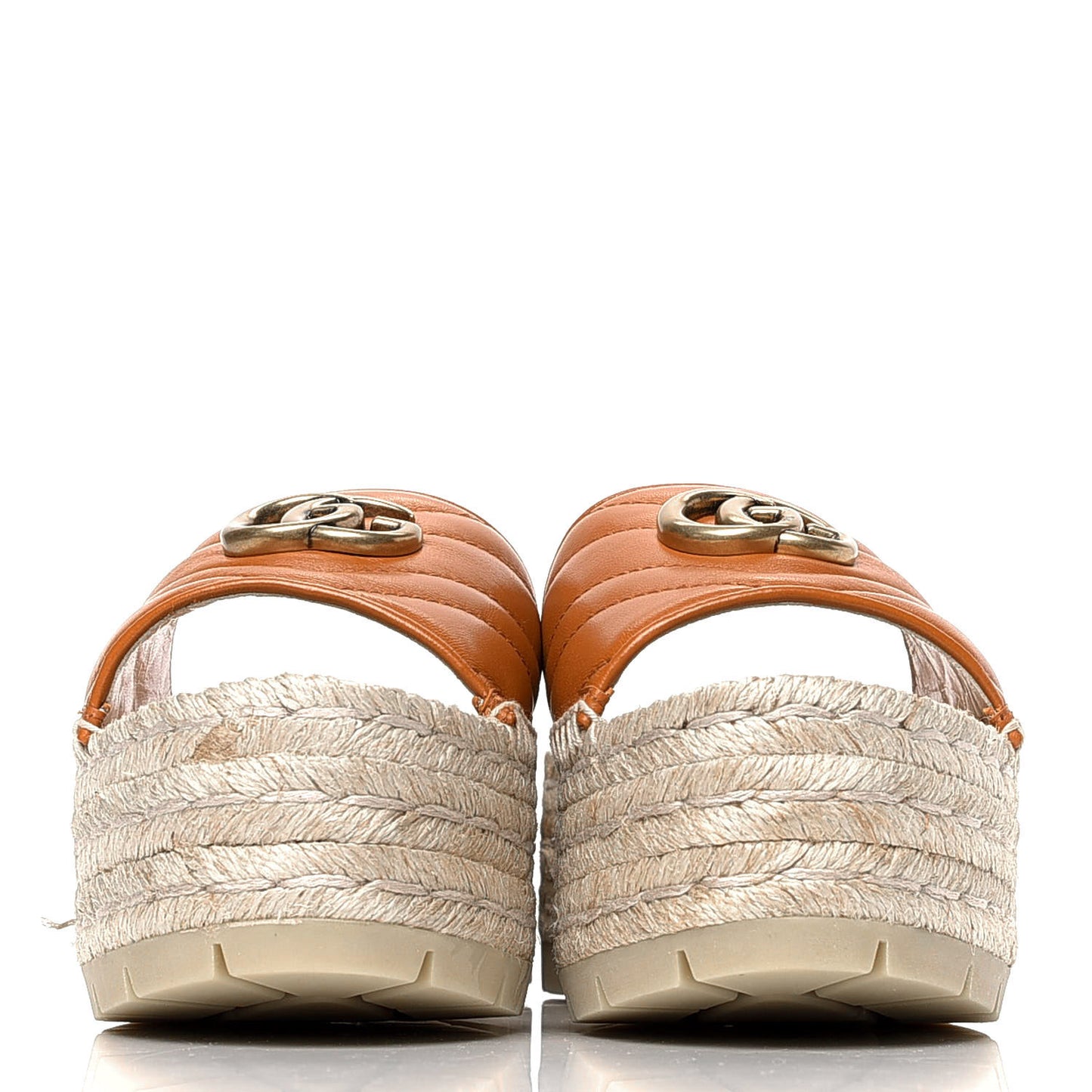 Nappa Matelasse GG Marmont Platform Espadrille Slide Sandals 36 Cognac