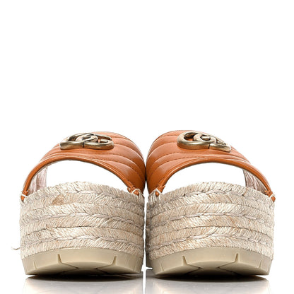 Gucci Nappa Matelasse GG Marmont Platform Espadrille Slide Sandals 36 Cognac 2 of 4