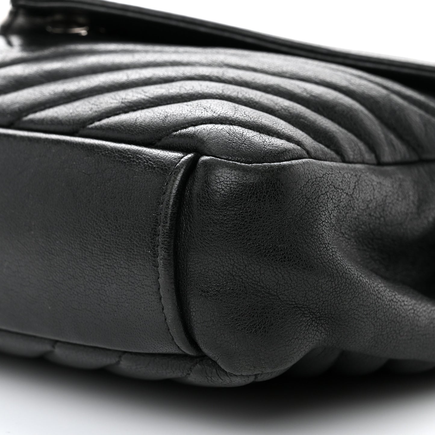Sheepskin Matelasse Chevron Monogram Medium College Bag Black