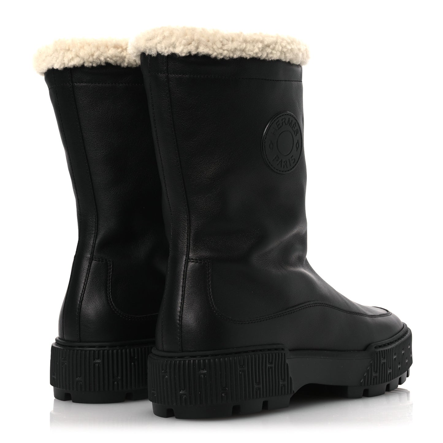 Calfskin Shearling Womens Journey Ankle Boots 38.5 Black Ecru