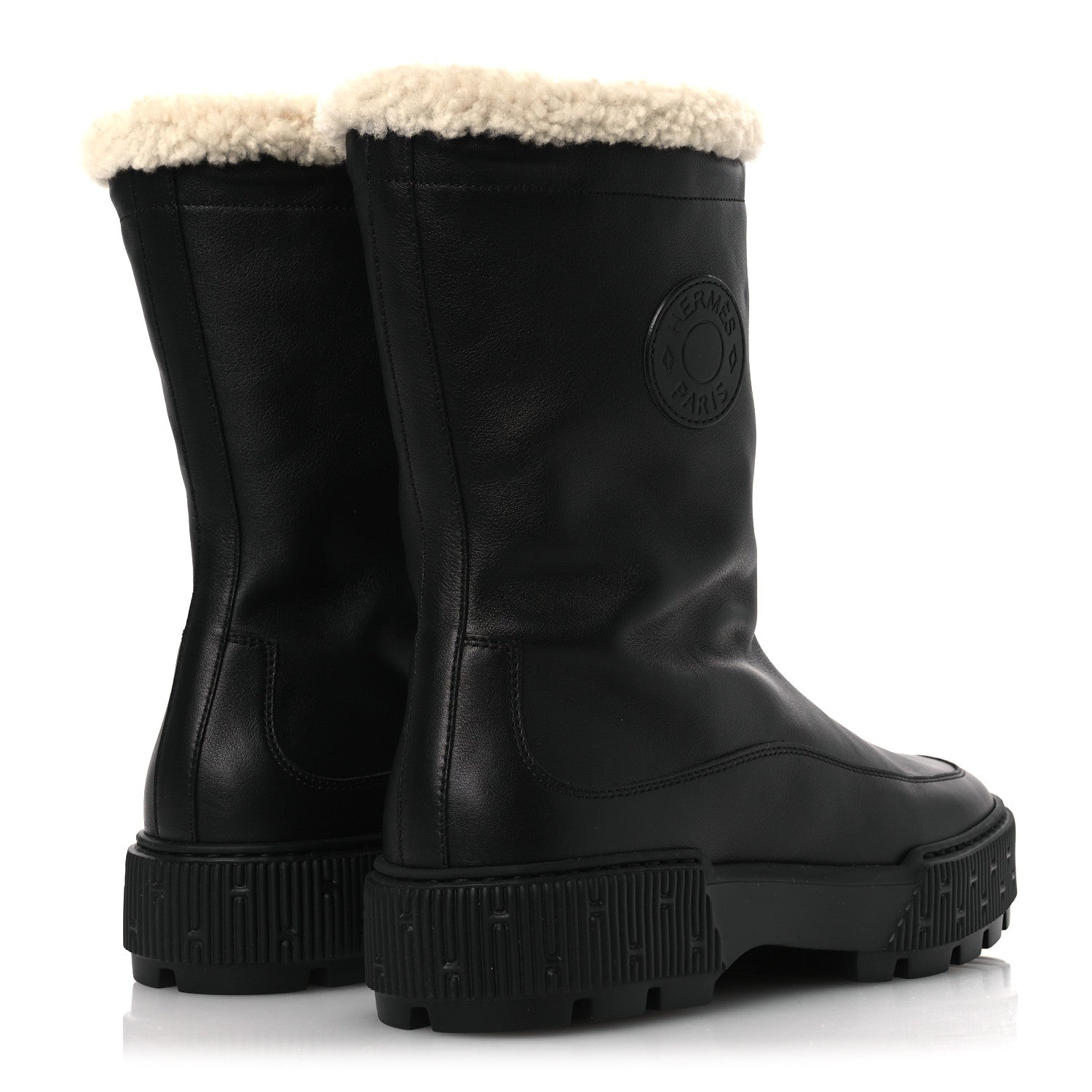 Hermes Calfskin Shearling Womens Journey Ankle Boots 38.5 Black Ecru 5 of 10