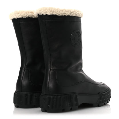Hermes Calfskin Shearling Womens Journey Ankle Boots 38.5 Black Ecru 5 of 10