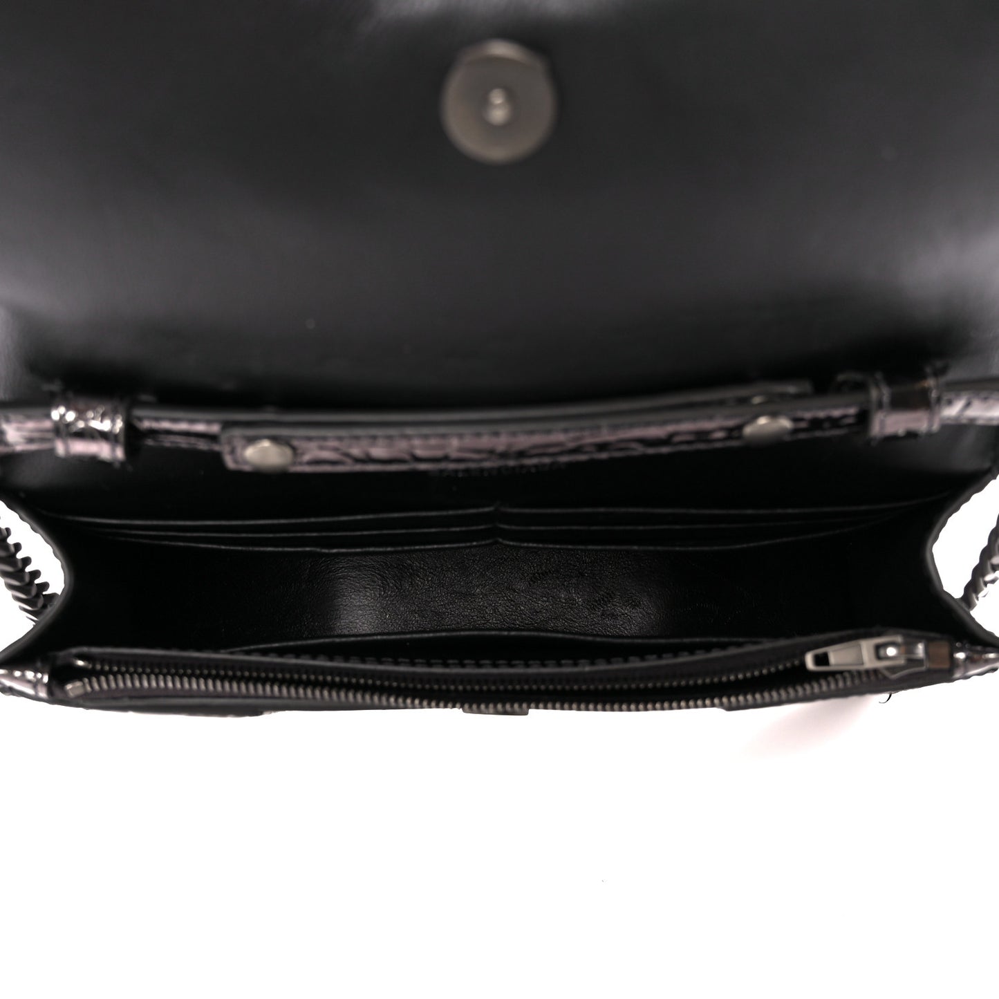 Shiny Calfskin Crocodile Embossed Hourglass Chain Bag Gunmetal