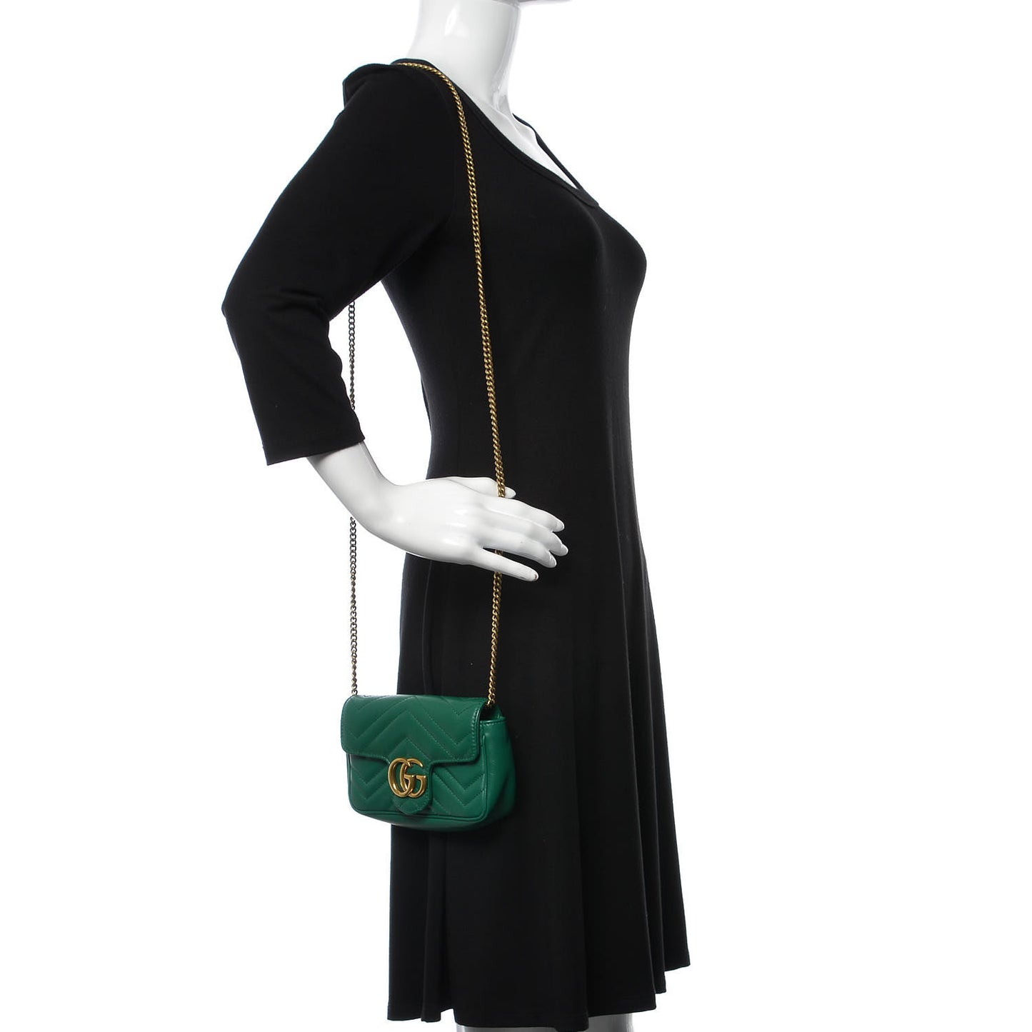 Calfskin Matelasse Super Mini GG Marmont Shoulder Bag Emerald Green