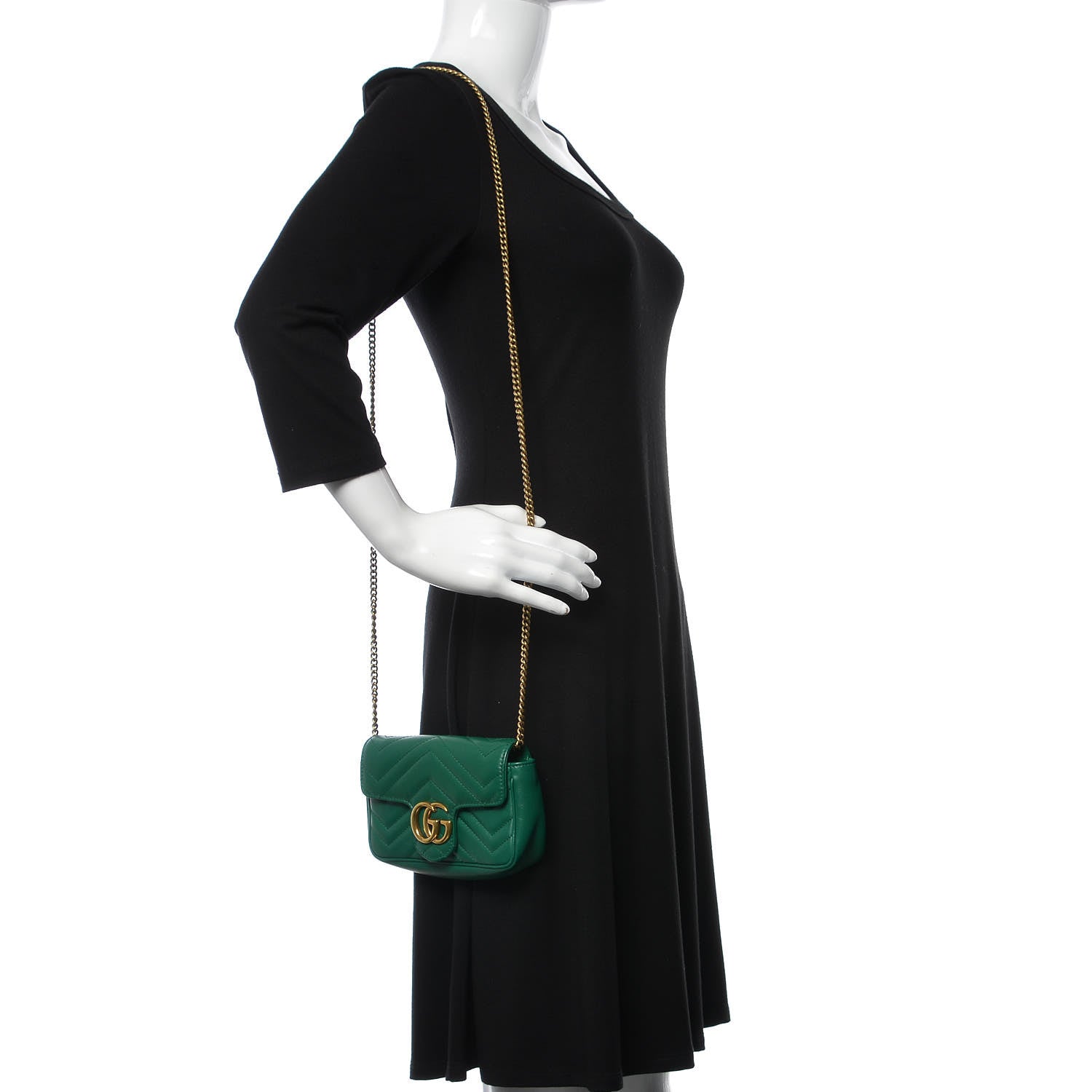 Gucci Calfskin Matelasse Super Mini GG Marmont Shoulder Bag Emerald Green 2 of 10