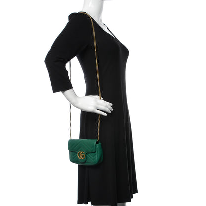 Gucci Calfskin Matelasse Super Mini GG Marmont Shoulder Bag Emerald Green 2 of 10