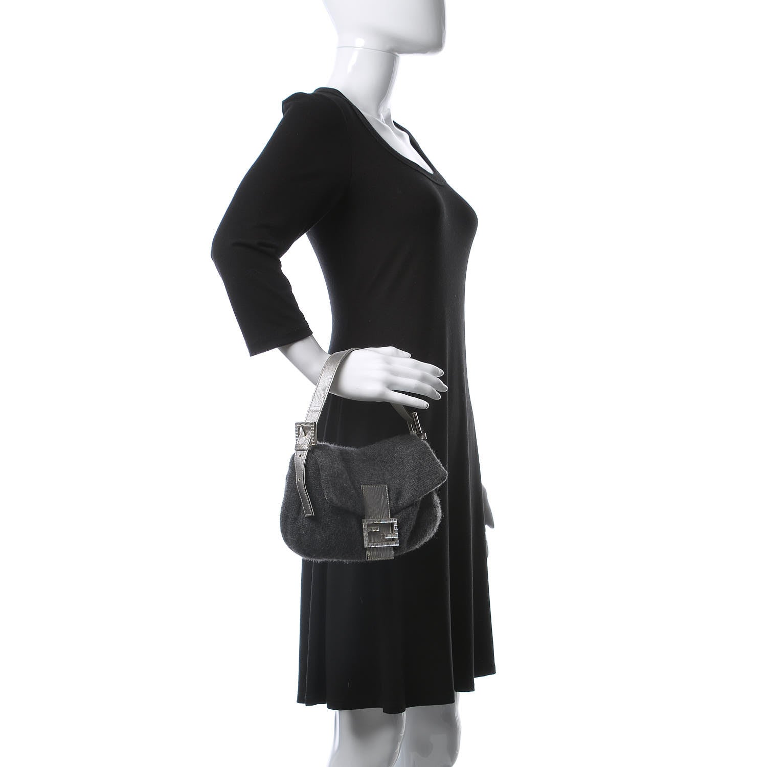 Fendi Knit Lizard Crystal Baguette Dark Grey 2 of 10
