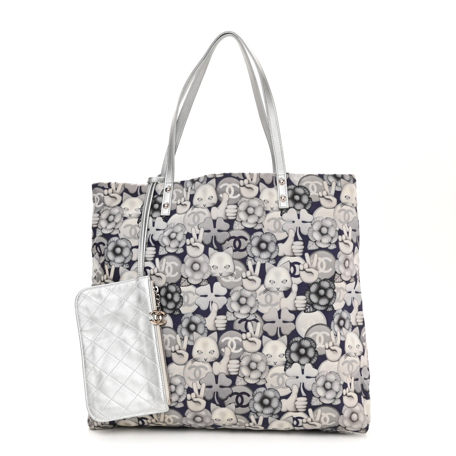 Chanel Nylon Cat Emoticon Tote Navy Silver 1 of 9