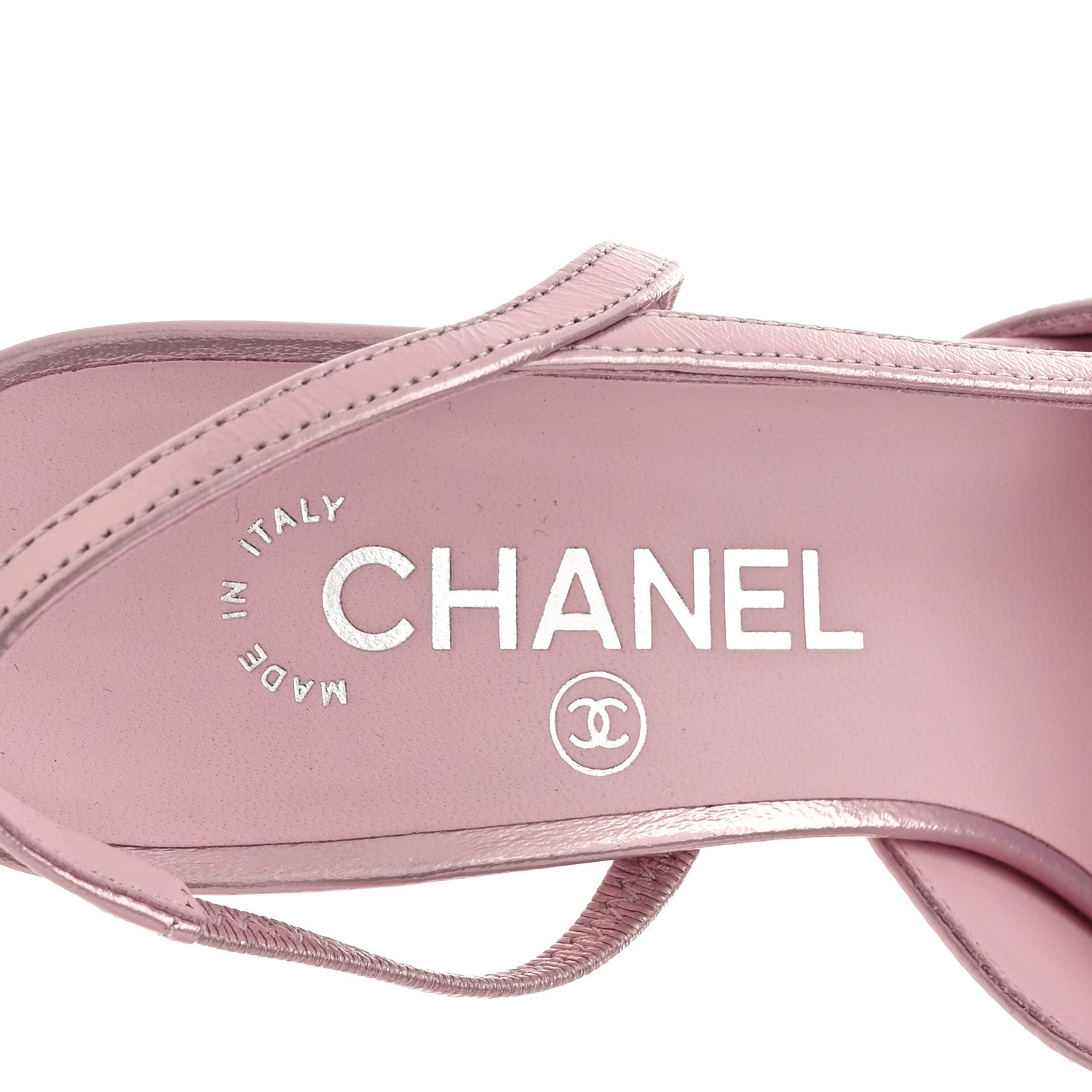 Chanel Laminated Lambskin Patent Cap Toe CC Slingback Pumps 37 Light Pink Black 7 of 10