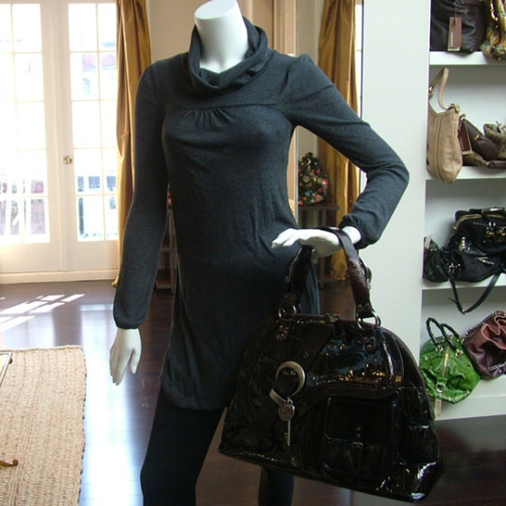 Christian Dior Patent Croc Gaucho Sports Tote Black 2 of 11