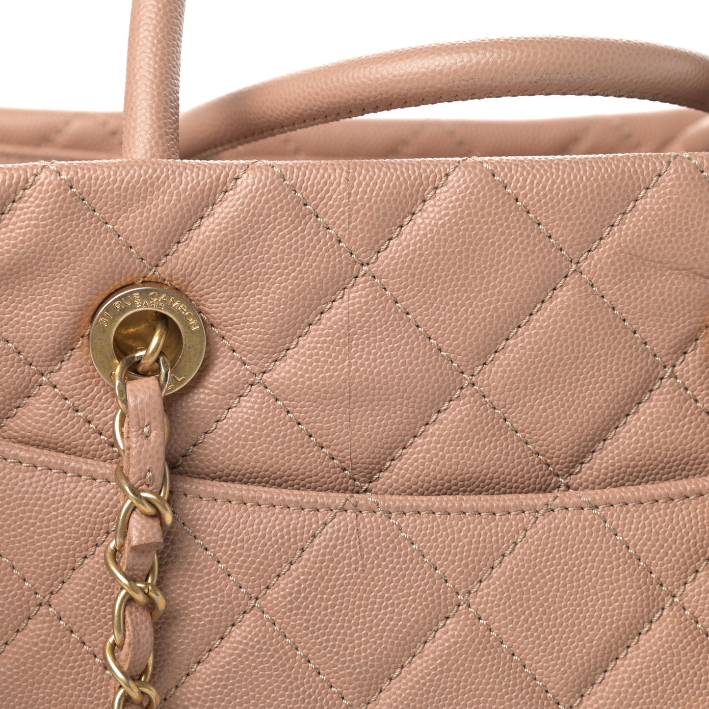 Caviar Quilted Large Coco Handle Shopping Tote Beige