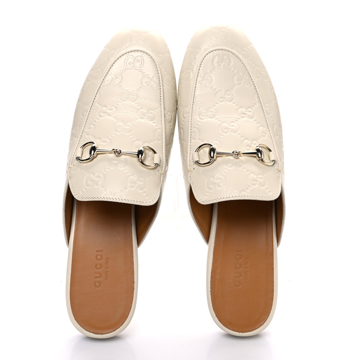 Glamour Calfskin Guccissima Womens Princetown Slippers 39.5 Mystic White