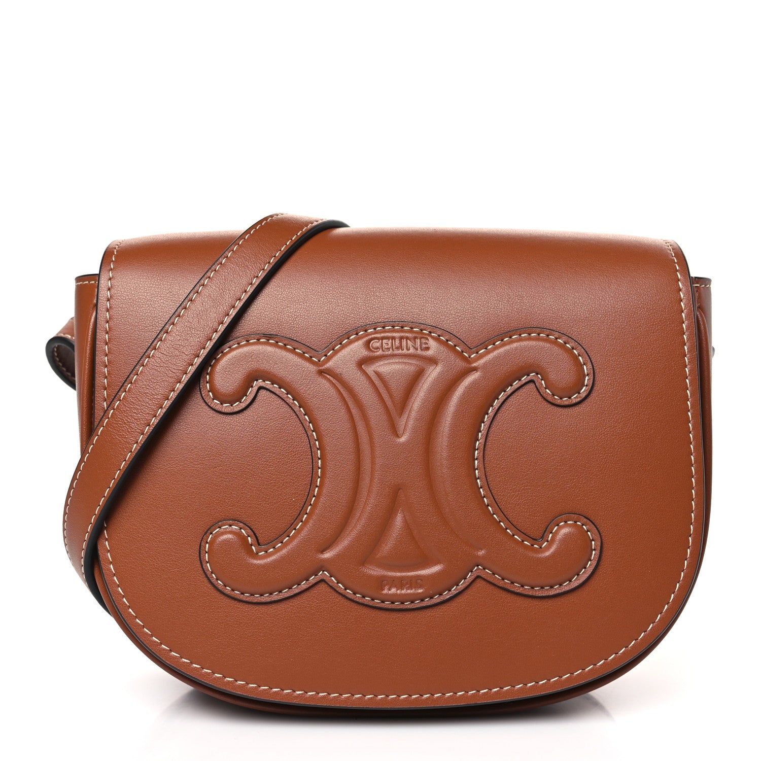 Celine Smooth Calfskin Cuir Triomphe Folco Crossbody Bag Tan 1 of 9