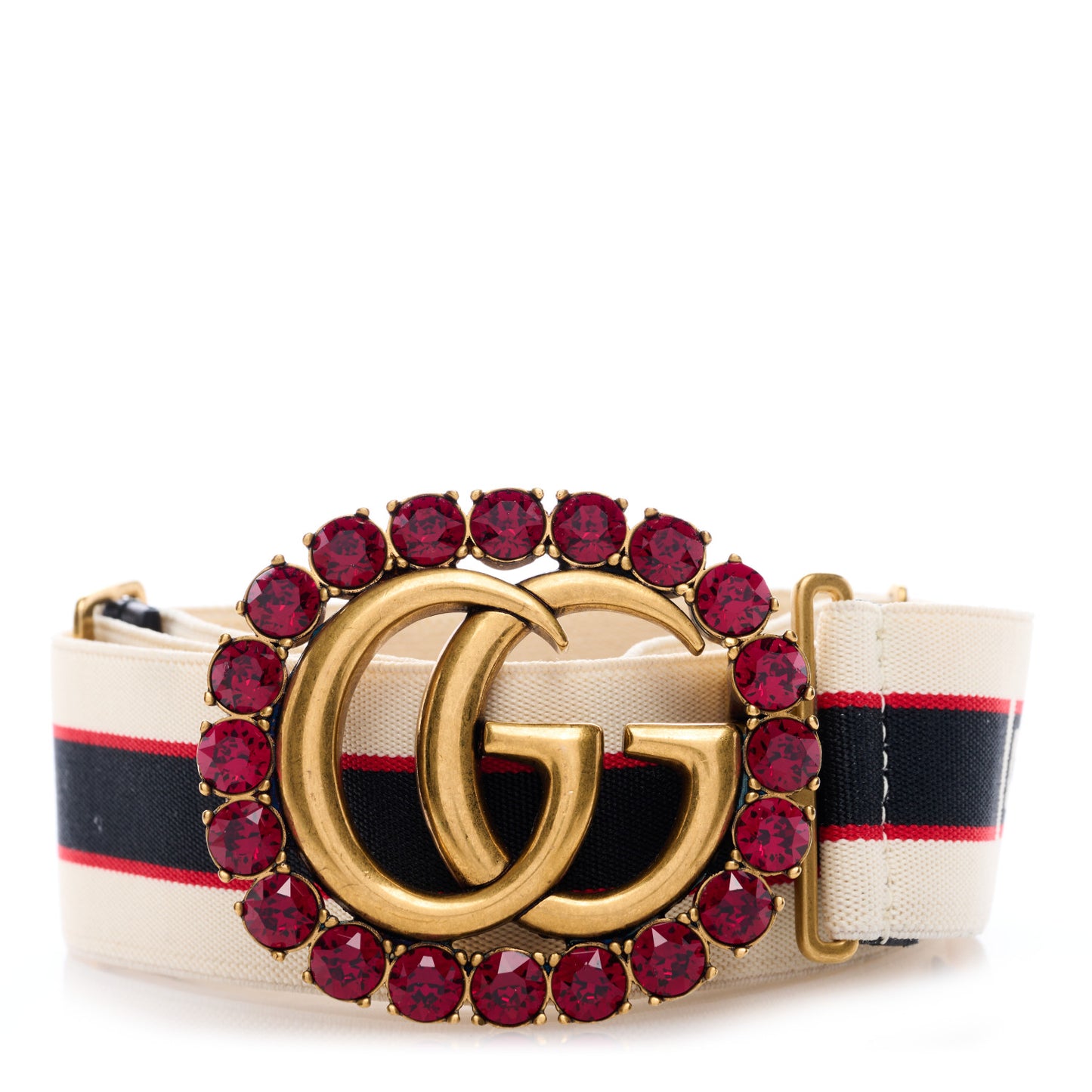 Jacquard Crystal Stripe Double G Belt 85 34 White