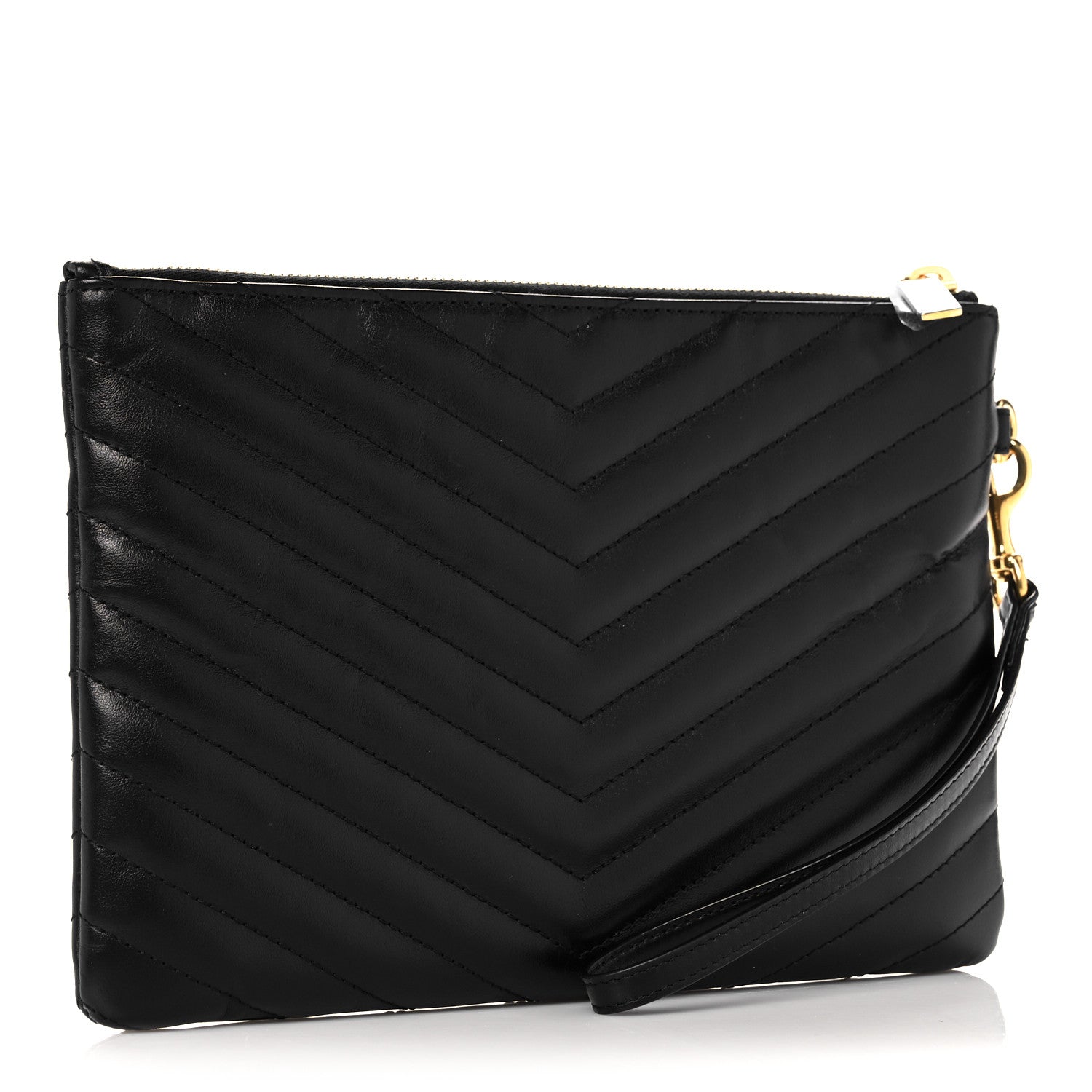 Saint Laurent Calfskin Matelasse Chevron Monogram A5 Wristlet Black 3 of 12