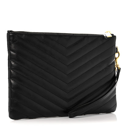 Saint Laurent Calfskin Matelasse Chevron Monogram A5 Wristlet Black 3 of 12