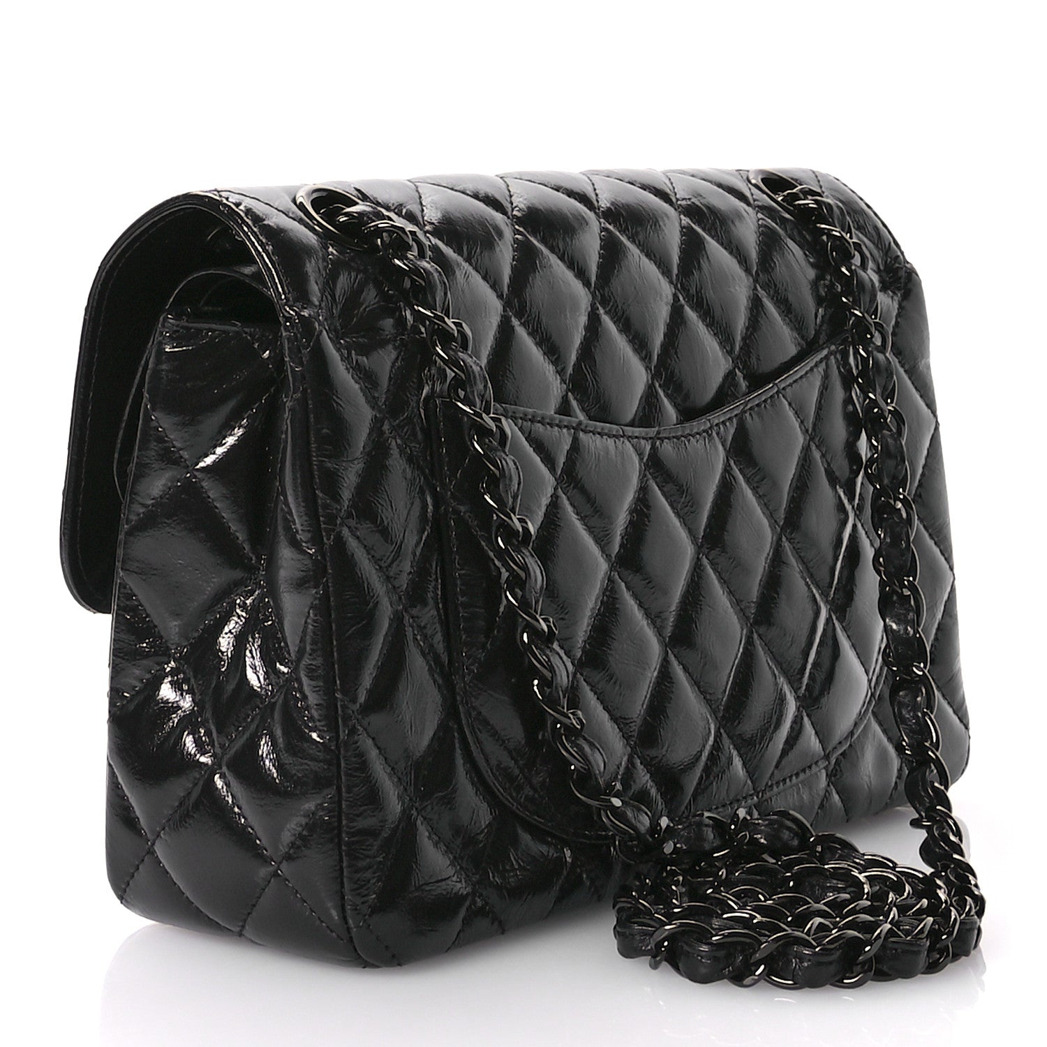 Chanel Shiny Crumpled Calfskin Quilted Small Double Flap So Black 2 of 10