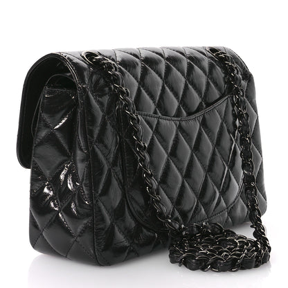 Chanel Shiny Crumpled Calfskin Quilted Small Double Flap So Black 2 of 10