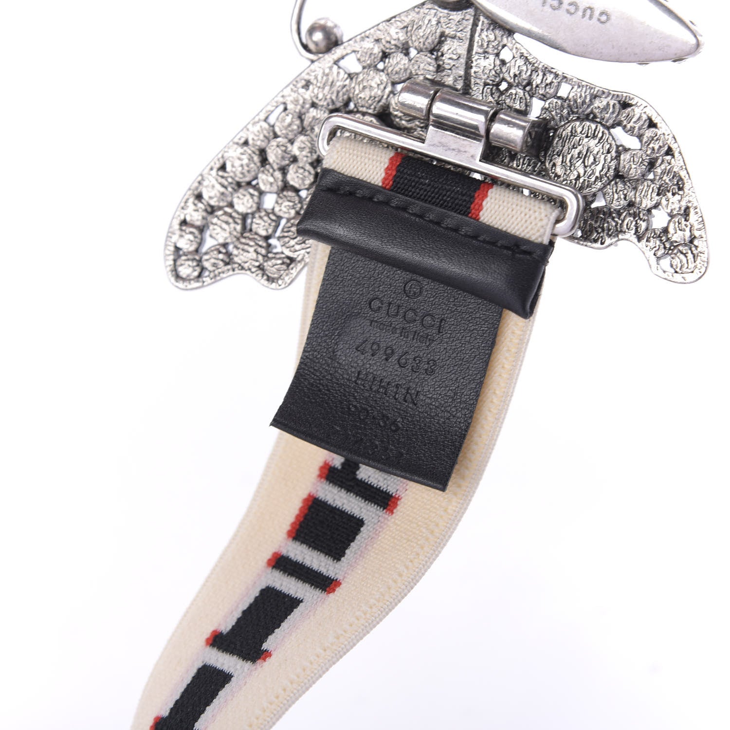 Gucci Jacquard Crystal Stripe Butterfly Belt 90 36 White 7 of 9