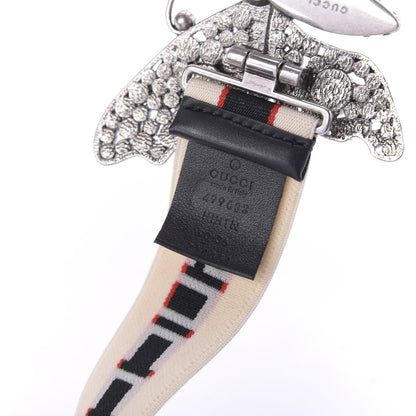 Gucci Jacquard Crystal Stripe Butterfly Belt 90 36 White 7 of 9