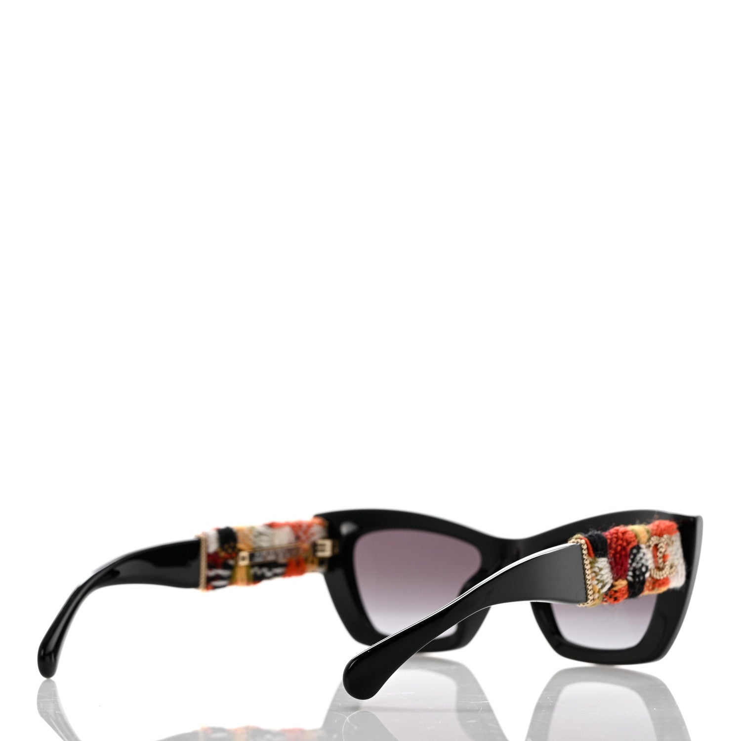 Chanel Acetate Tweed CC Cat Eye Sunglasses C622 Black Orange 4 of 8