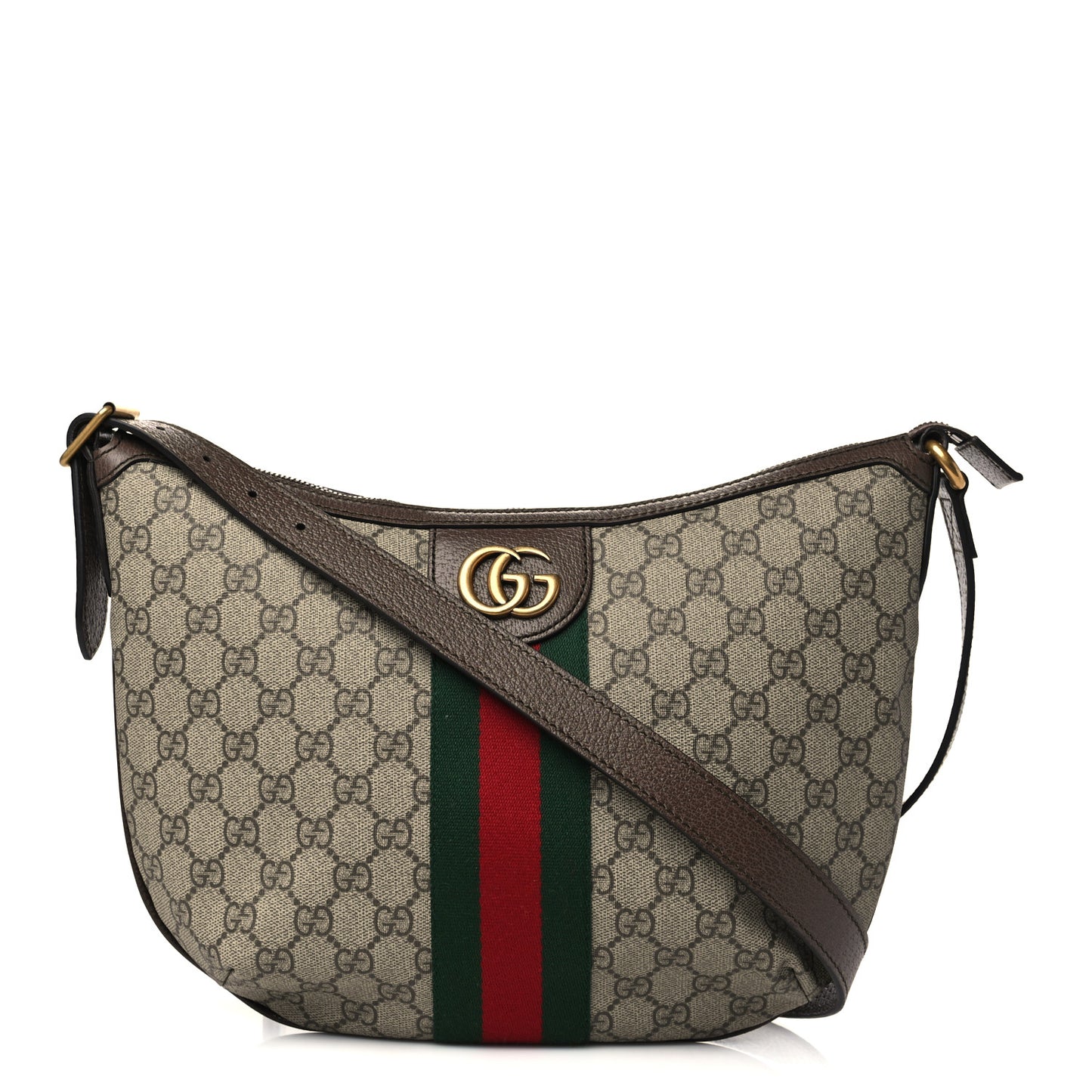 GG Supreme Monogram Web Small Ophidia Half Moon Hobo Brown