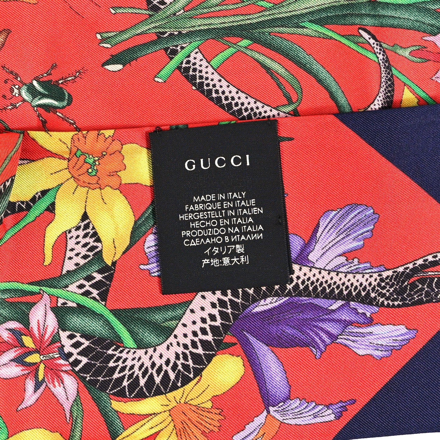 Silk Twill Flora Snake Neck Bow Scarf Red Blue