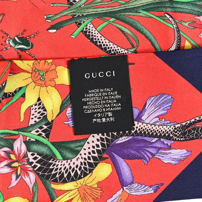 Gucci Silk Twill Flora Snake Neck Bow Scarf Red Blue 4 of 4