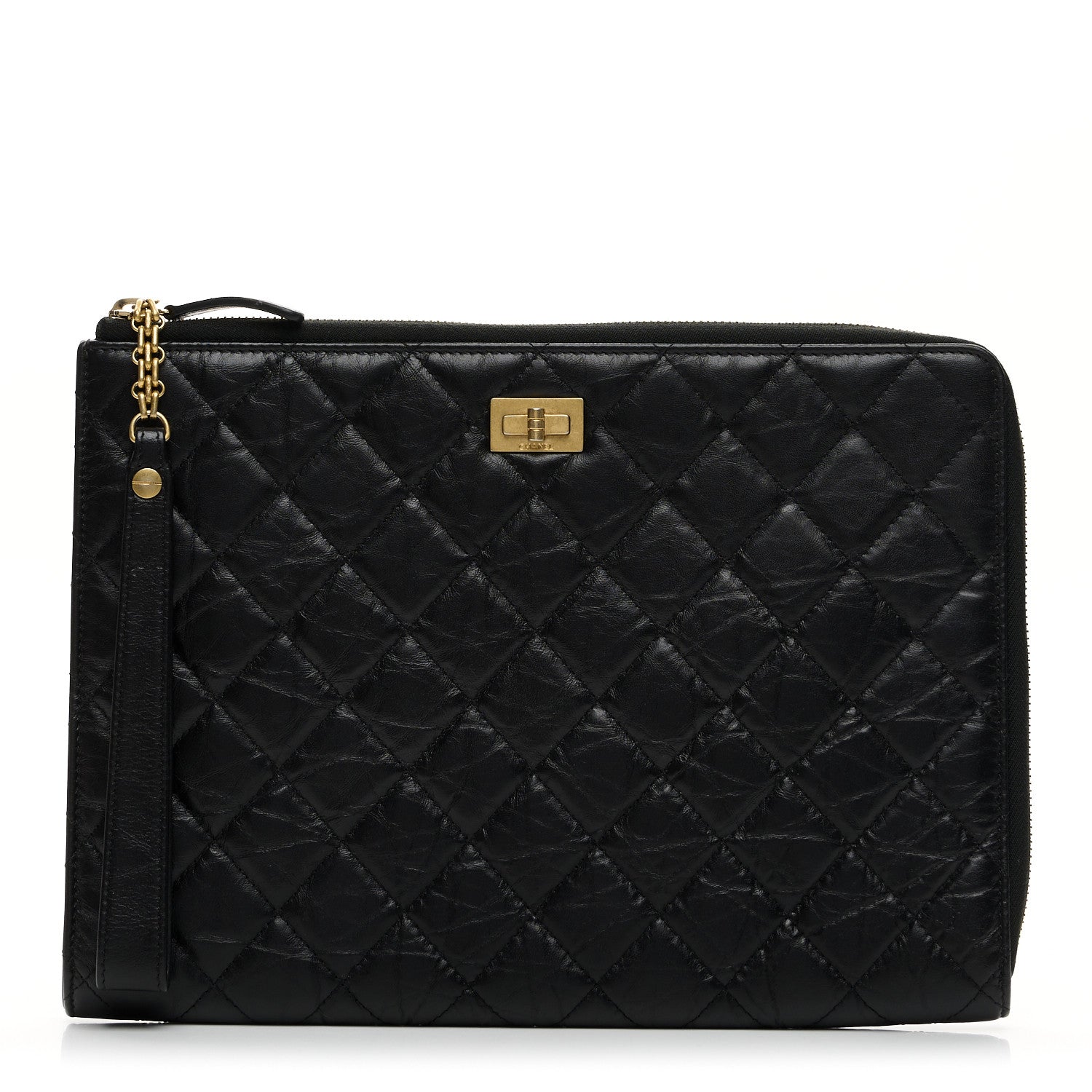 Chanel Aged Calfskin Quilted 2.55 Reissue Pouch With Handle Black 2 of 14