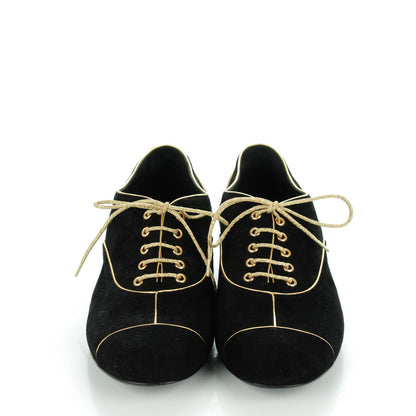 Chanel Suede Lace Up Oxfords 40.5 Black Gold 2 of 8