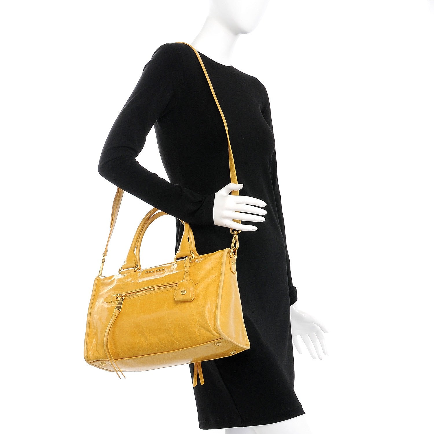 Miu Miu Vitello Shine Zip Tote Mimosa 3 of 8