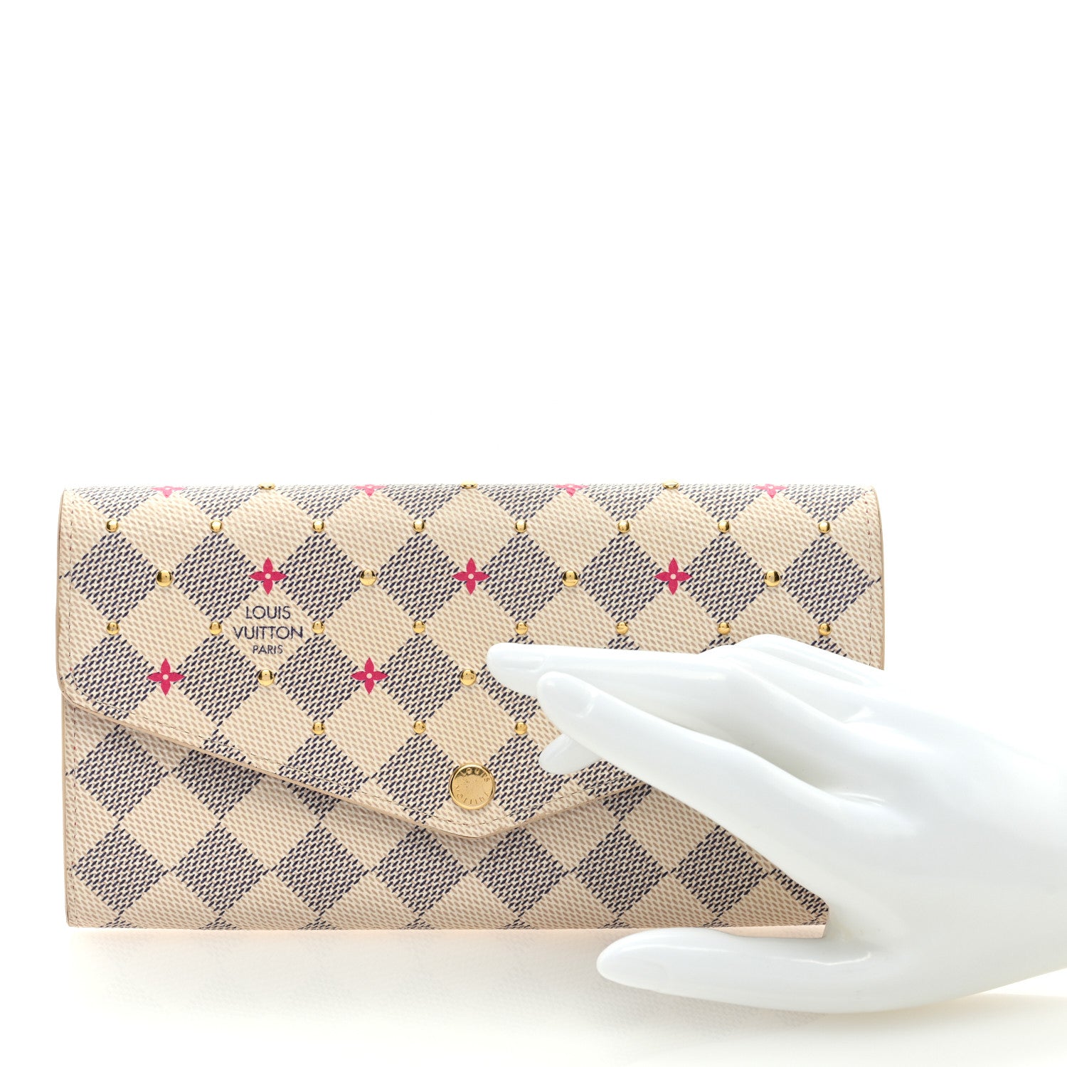 Louis Vuitton Damier Azur Studded Sarah Wallet NM Fuchsia 2 of 6