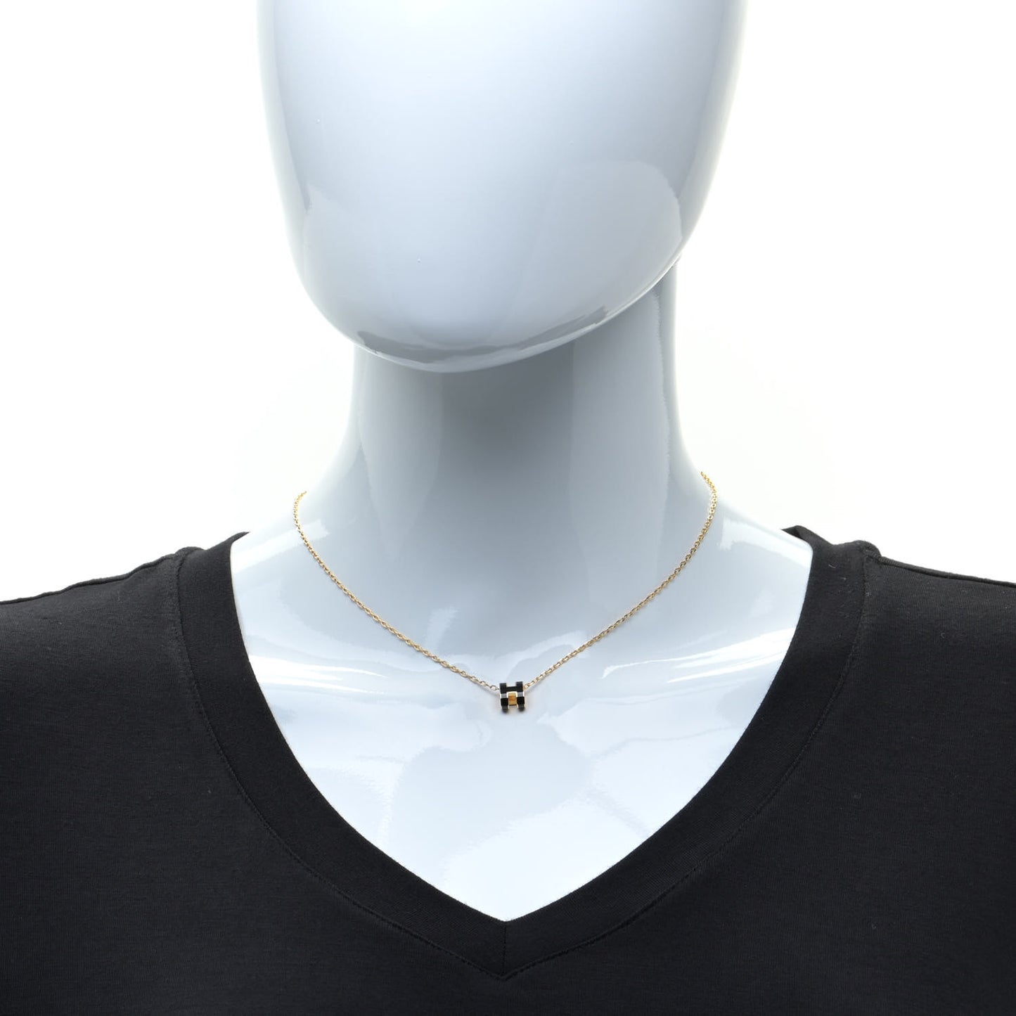 Lacquered Gold Mini Pop H Pendant Necklace Black