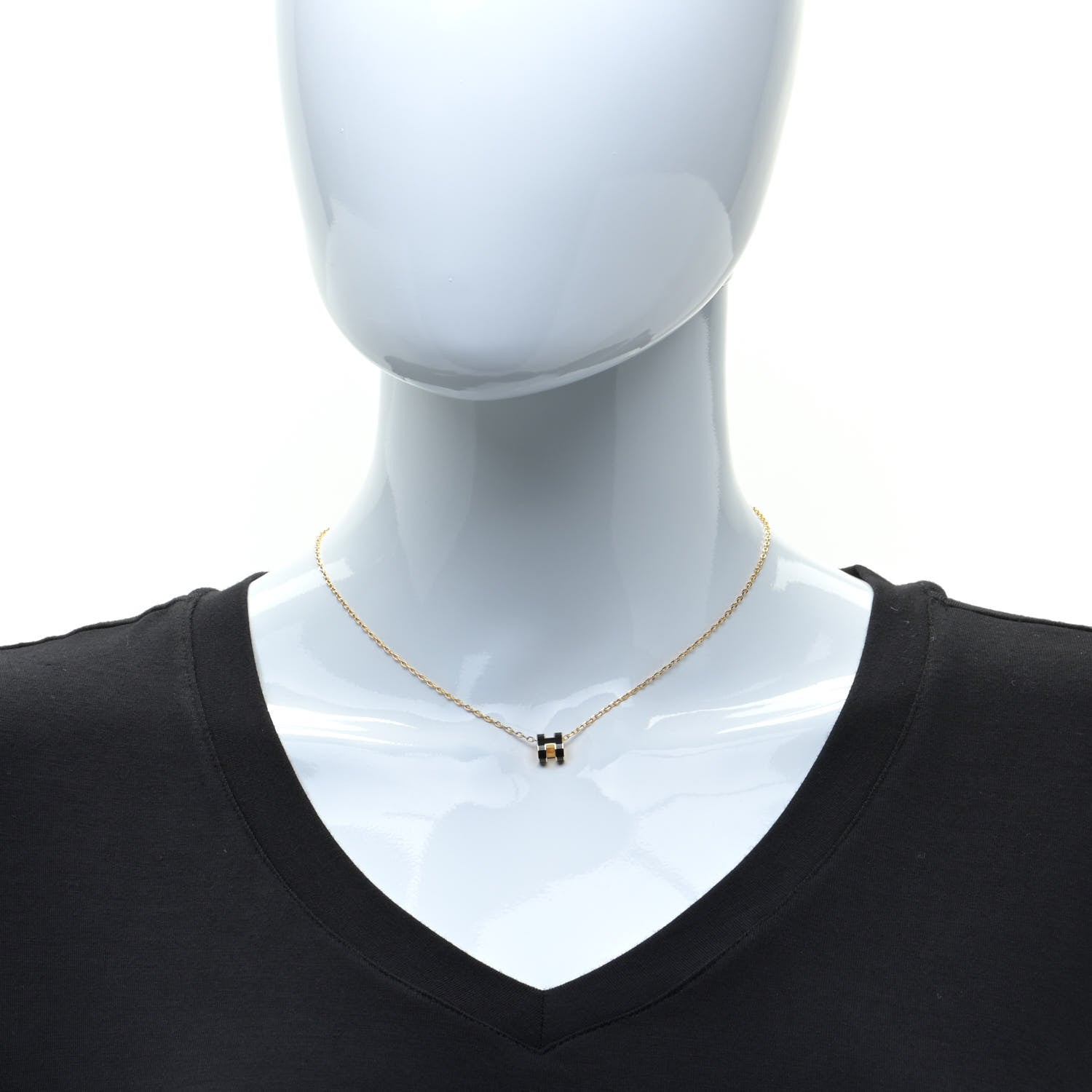 Hermes Lacquered Gold Mini Pop H Pendant Necklace Black 2 of 7