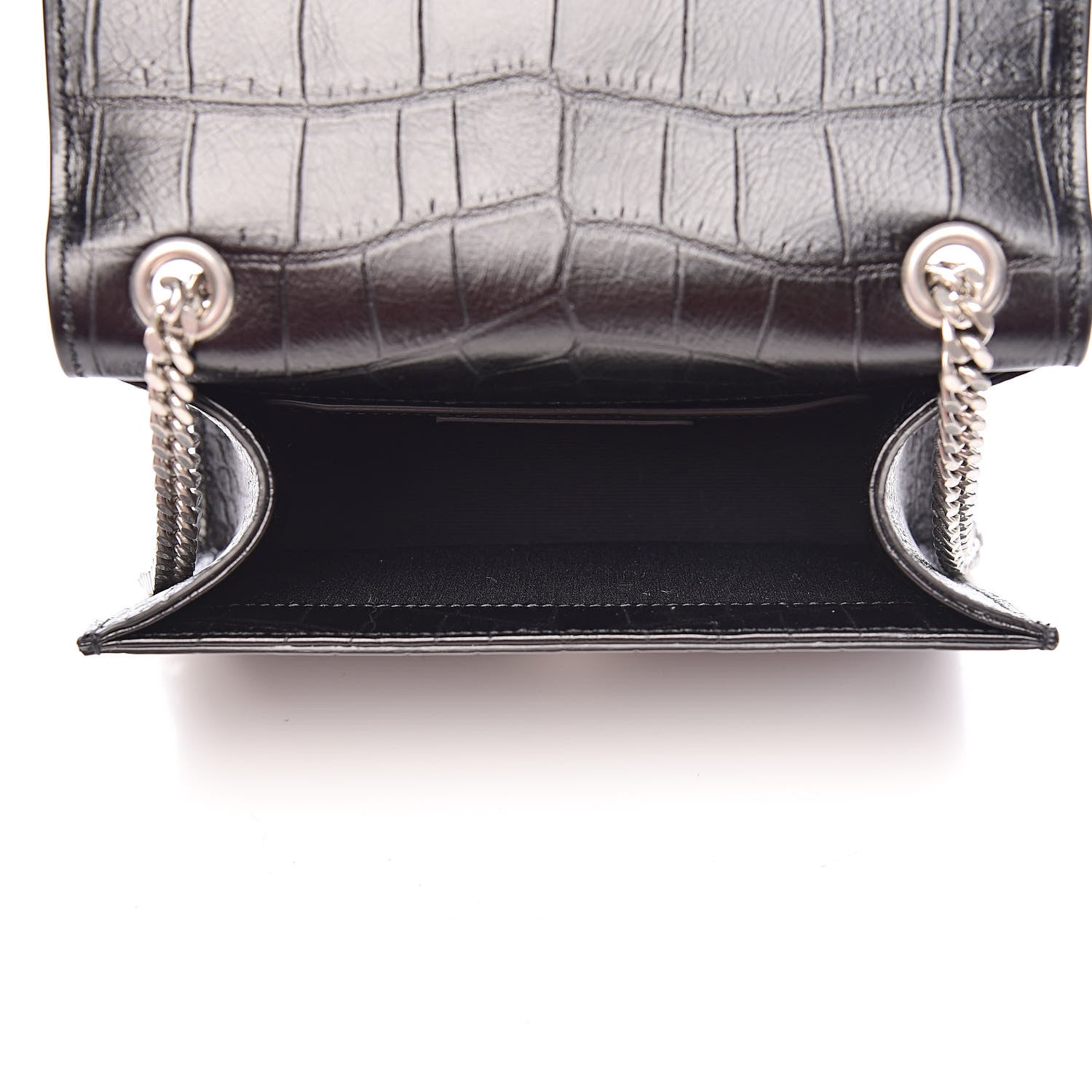 Saint Laurent Calfskin Crocodile Embossed Monogram Small Kate Tassel Satchel Black 5 of 10