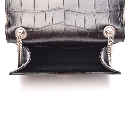 Saint Laurent Calfskin Crocodile Embossed Monogram Small Kate Tassel Satchel Black 5 of 10