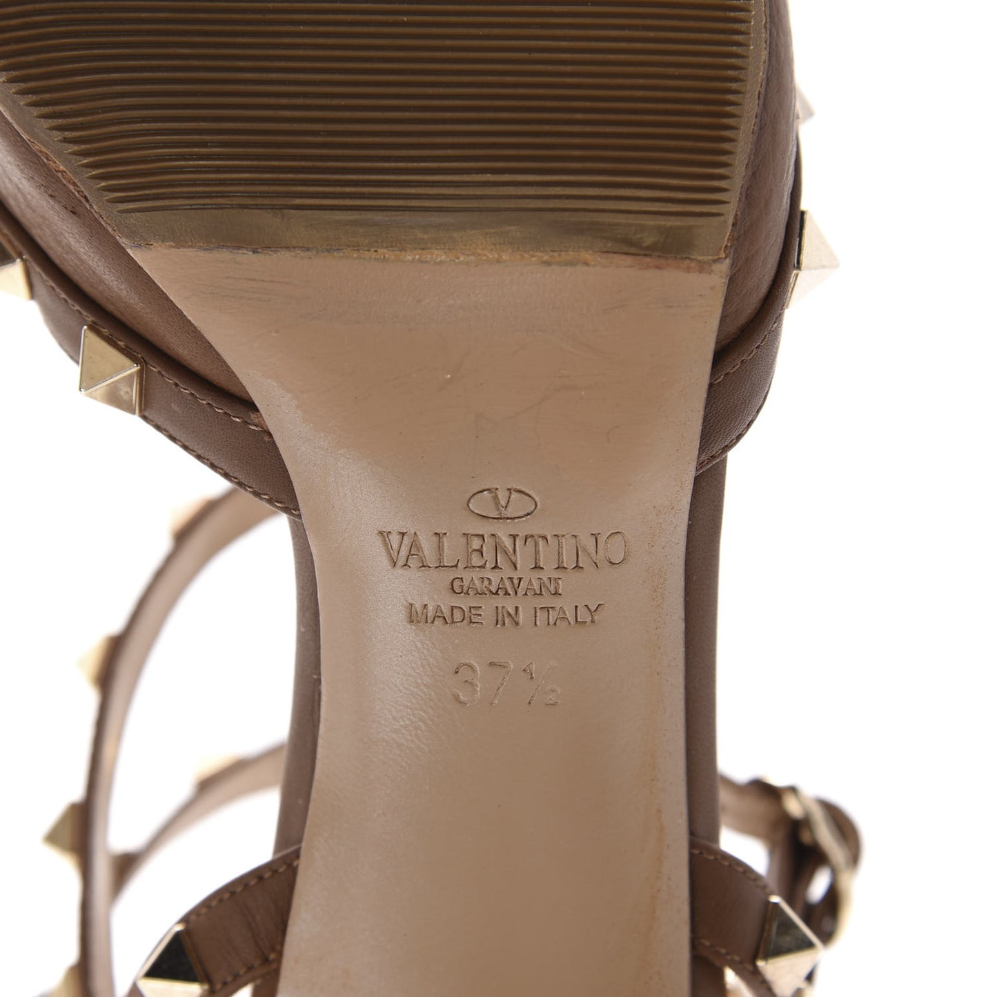 Pebbled Calfskin Rockstud Ankle Strap 65mm Pumps 37.5 Deep Cuir