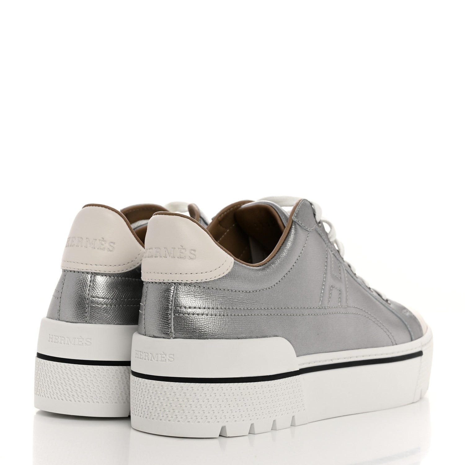 Hermes Metallic Madame Calfskin Womens Voltage Sneakers 39 Gris Argente 4 of 9