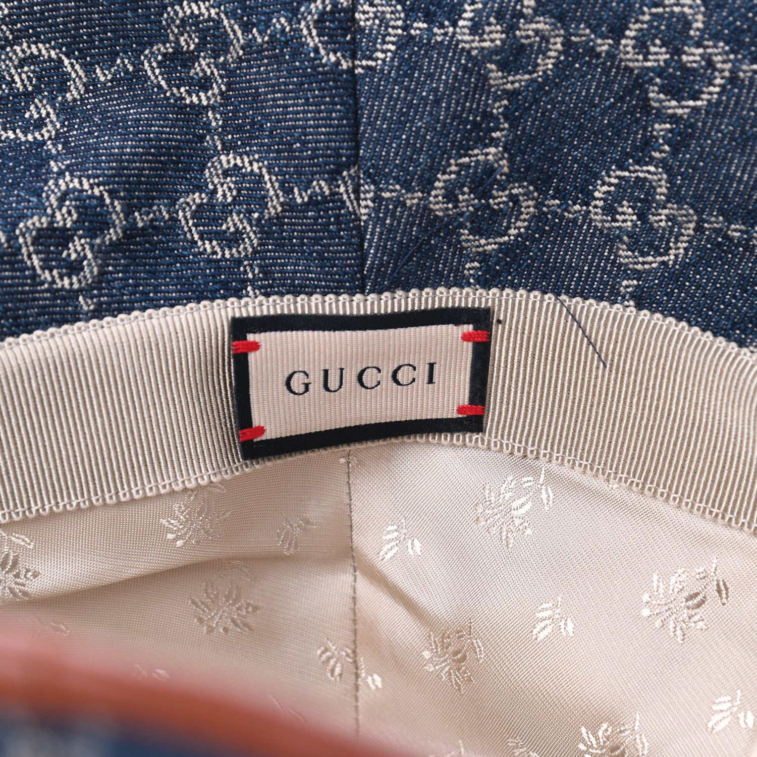 Gucci Washed Jacquard Denim Nappa GG Monogram Oscar Bucket Hat L Denim Cuir 5 of 6