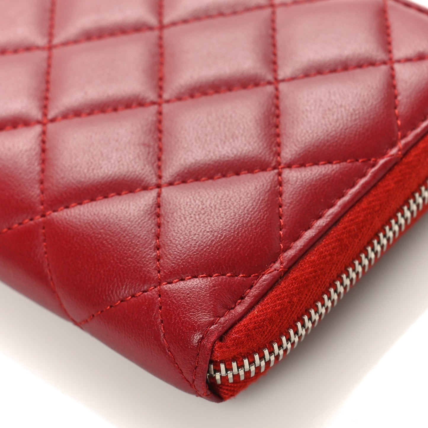 Lambskin Quilted Large Gusset Zip Around Wallet Red